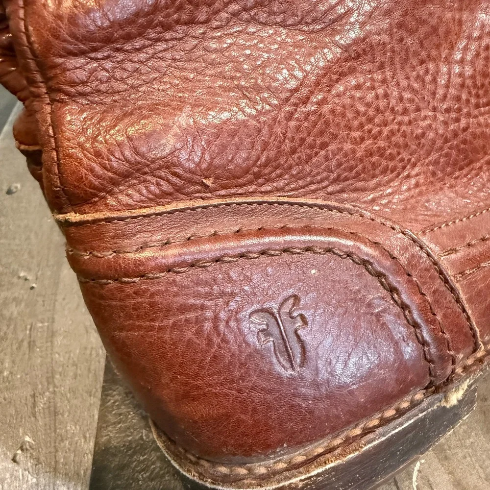 Frye Harness Tall Leather Boots Brown Moto Riding Western‎ Zip Size 9B